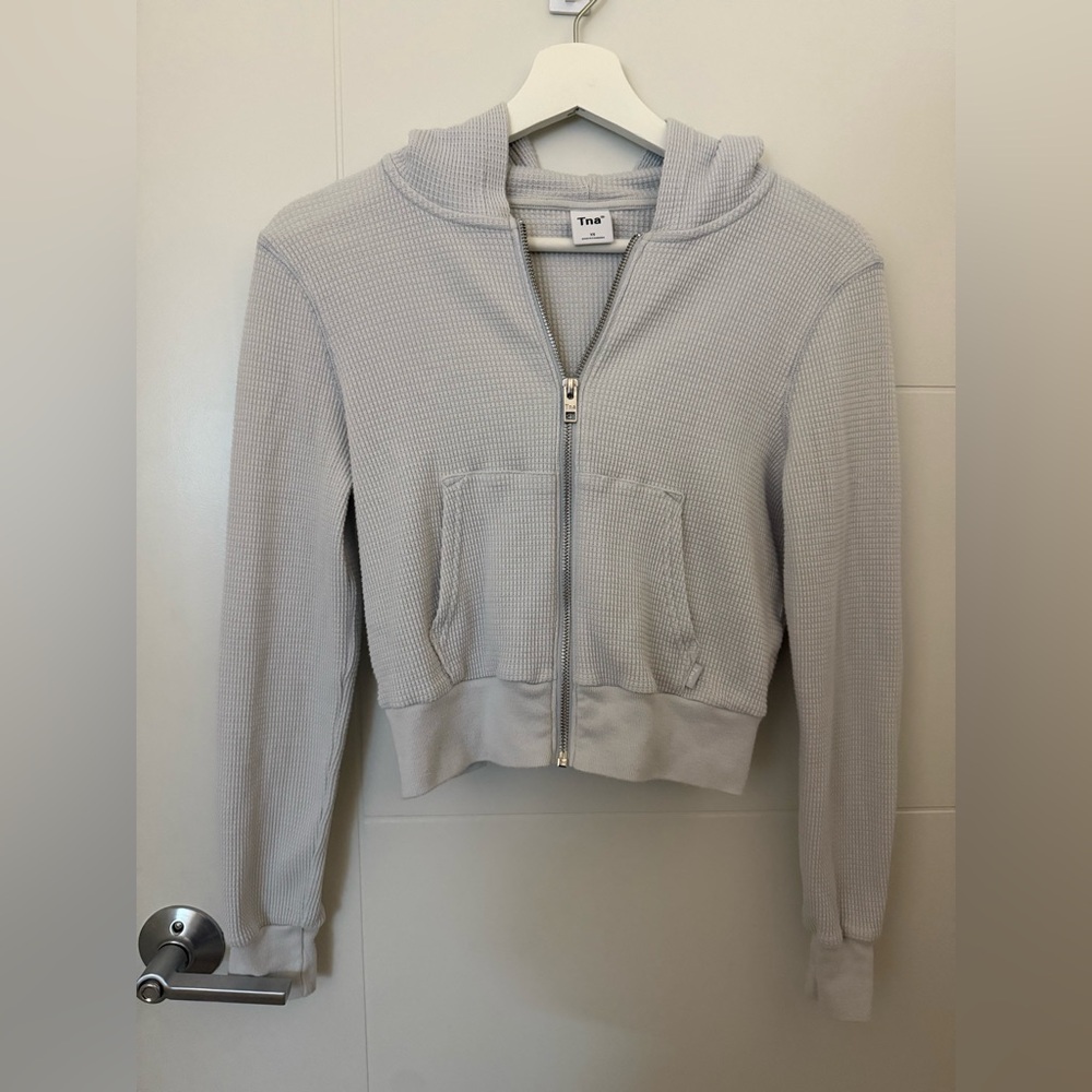 Aritzia Tna Waffle Zip Hoodie in light blue
